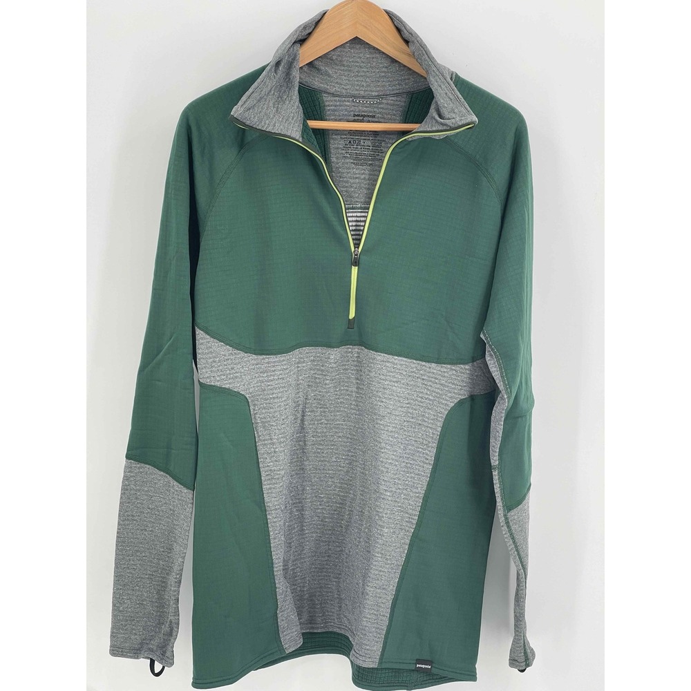 Patagonia 1/4 Zip Shirt Men's Size XL Polartec Long Sleeve Green Gray Thermal